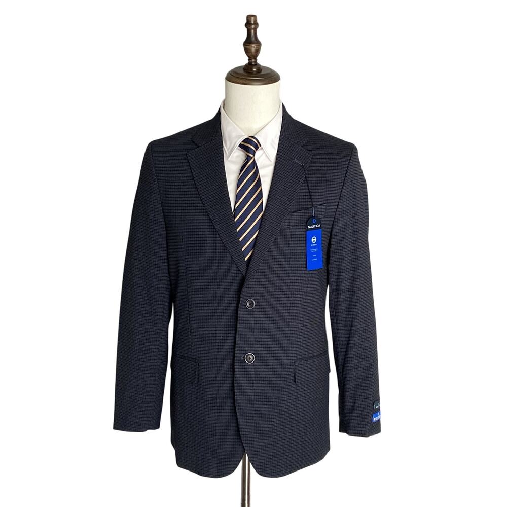 Nautica Sport Coat Men's 38R Modern Fit Active Lined Stretch Blue Check NEW